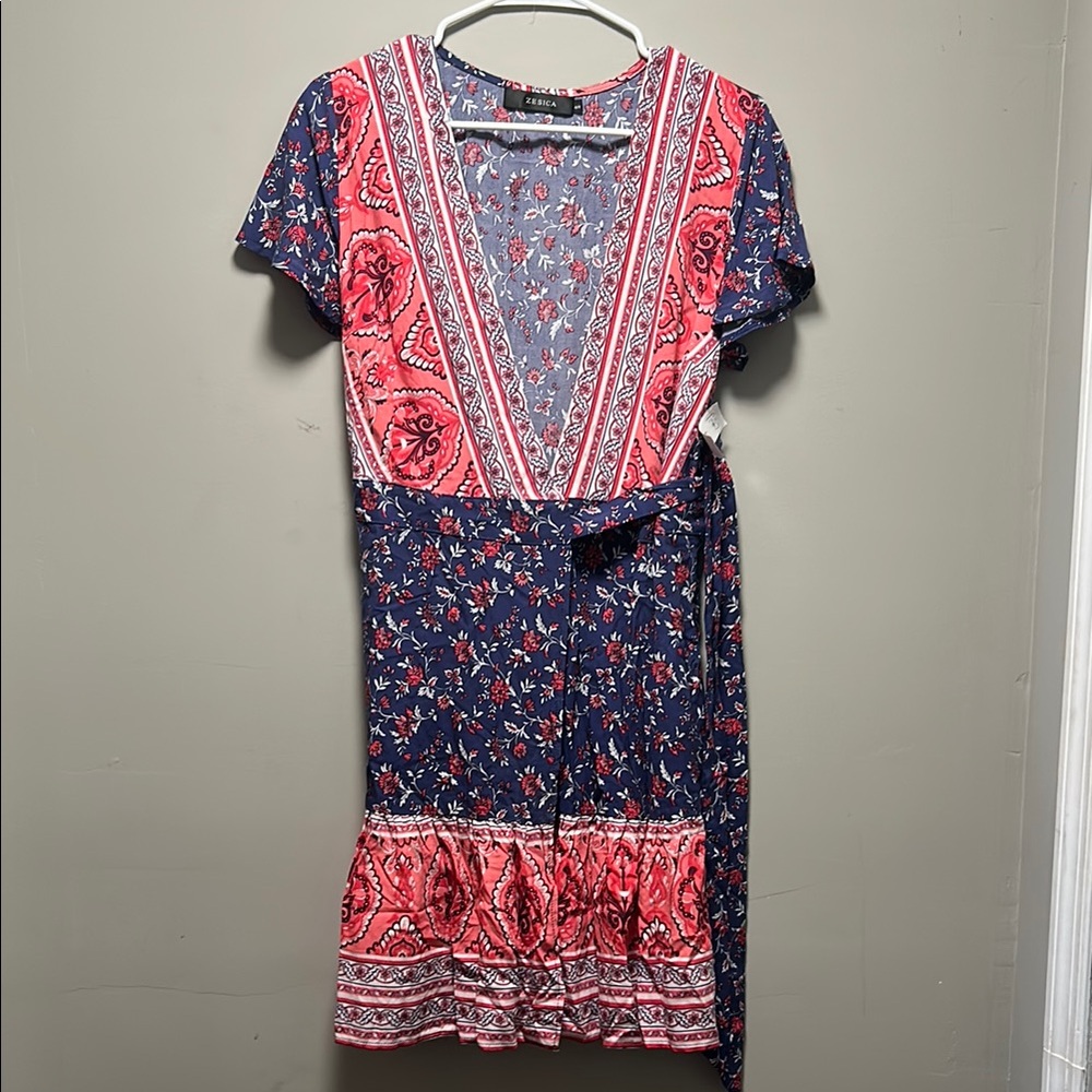 Chic Pink and Blue Mini Dress
